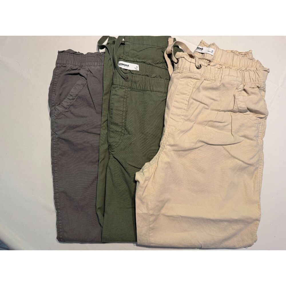 Lot of 3 Sonoma Drawstring CropUtility Pants Size Medium (M) Olive, Gray, Cream